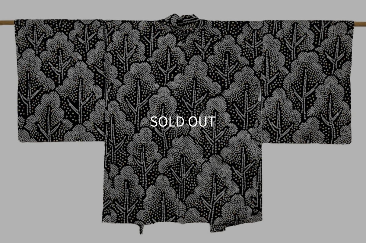 Photo1: JAPANESE KIMONO SILK HAORI / FULL SHIBORI / FOREST / BLACK (1)