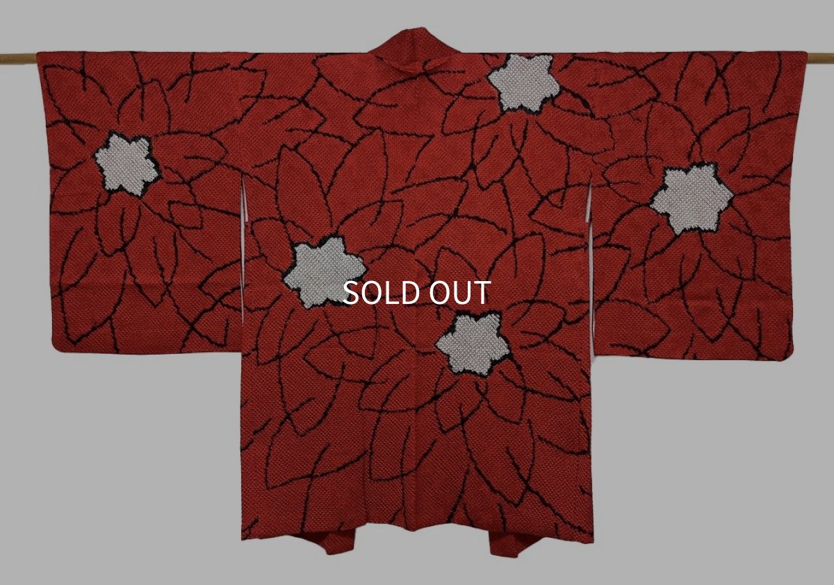 Photo1: JAPANESE KIMONO SILK HAORI / FULL SHIBORI / RED (1)