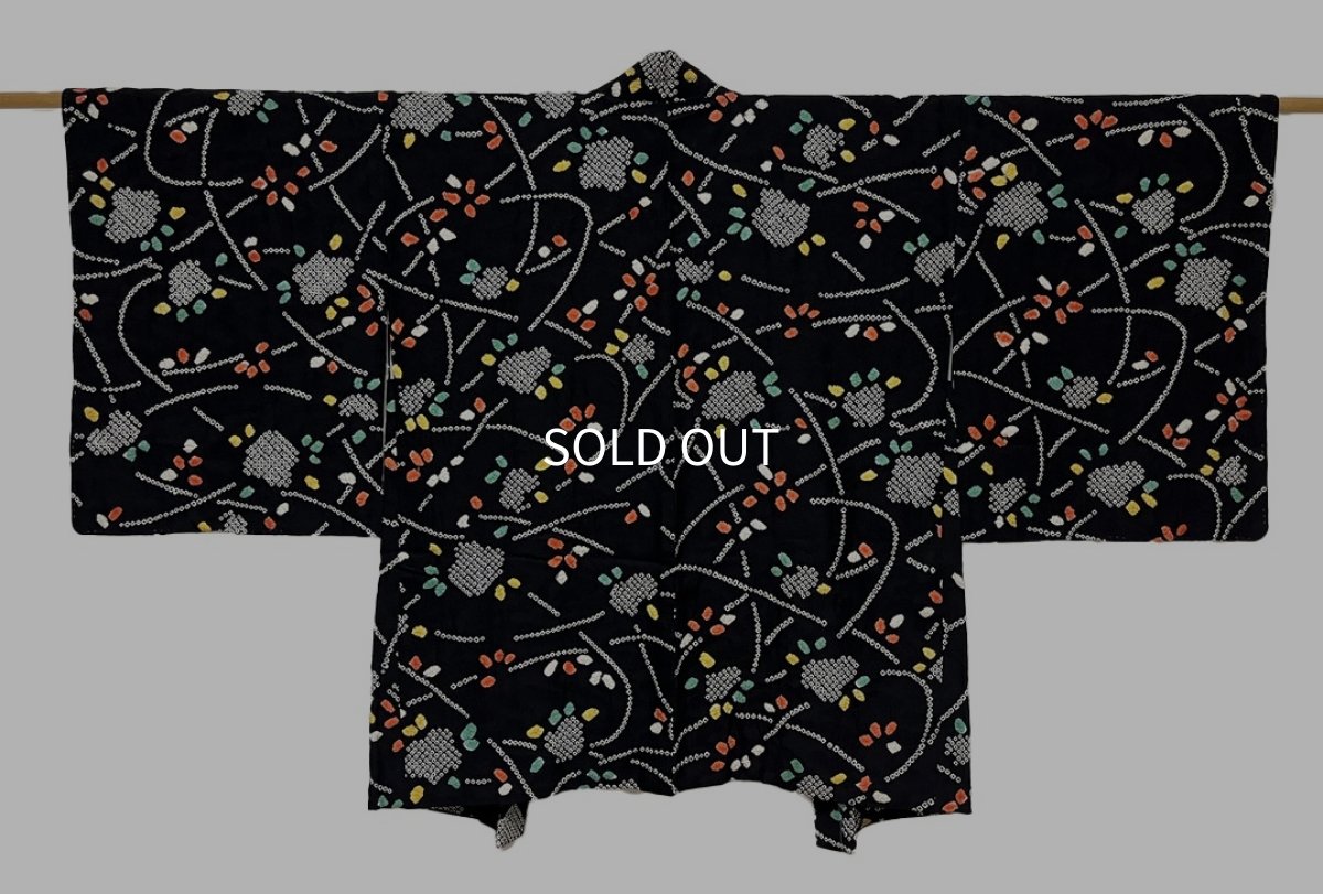 Photo1: JAPANESE KIMONO SILK HAORI / SHIBORI DYED / BLACK (1)