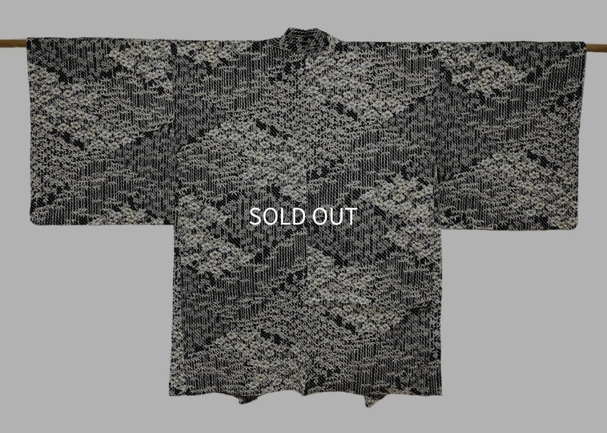 Photo1: JAPANESE KIMONO SILK HAORI / FULL SHIBORI / BAMBOO / BLACK (1)
