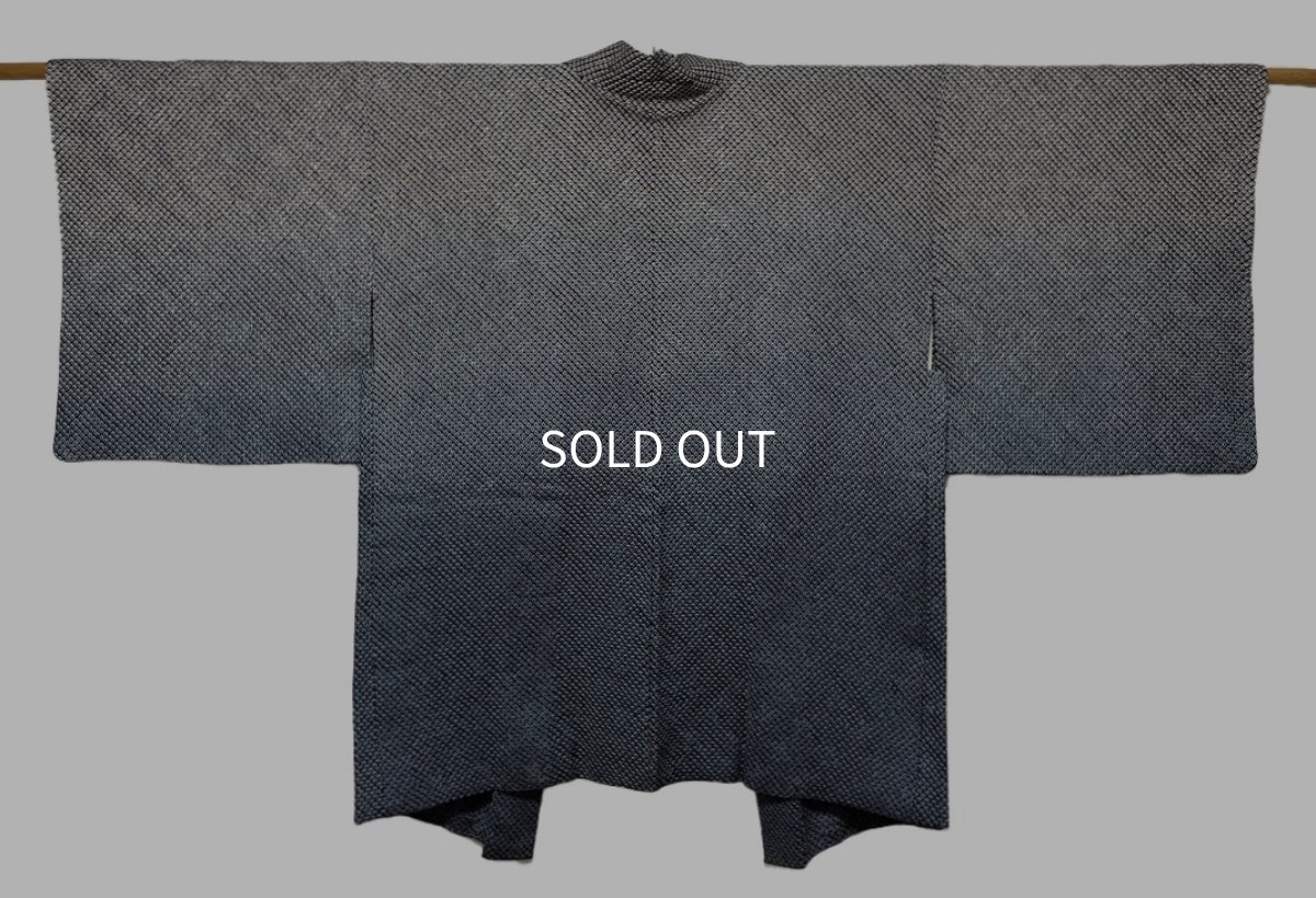 Photo1: JAPANESE KIMONO SILK HAORI / FULL SHIBORI / BLACK & BLUE (1)