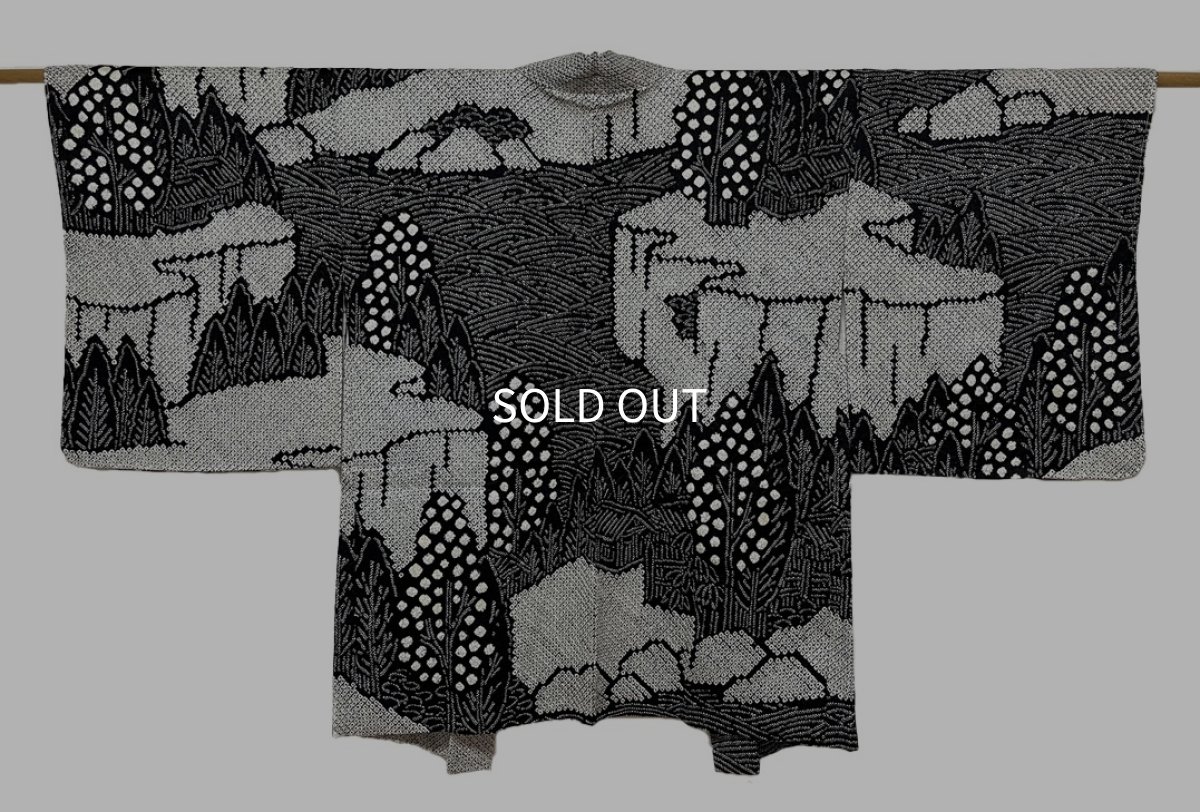 Photo1: JAPANESE KIMONO SILK HAORI / FULL SHIBORI / BLACK (1)