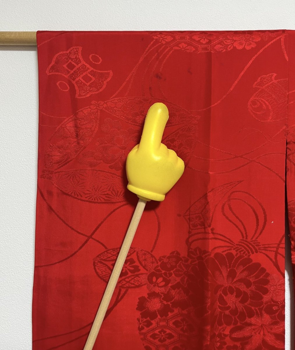 Photo12: JAPANESE KIMONO SILK ANTIQUE FURISODE JUBAN / RED / KUSUDAMA / KOZUCHI / RINZU (12)