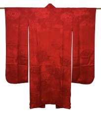 Photo1: JAPANESE KIMONO SILK ANTIQUE FURISODE JUBAN / RED / KUSUDAMA / KOZUCHI / RINZU (1)