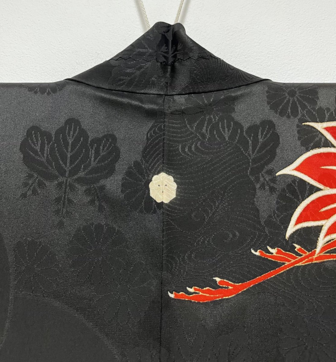 Photo6: JAPANESE KIMONO SILK ANTIQUE HAORI / FLYING CRANE / BLACK (6)