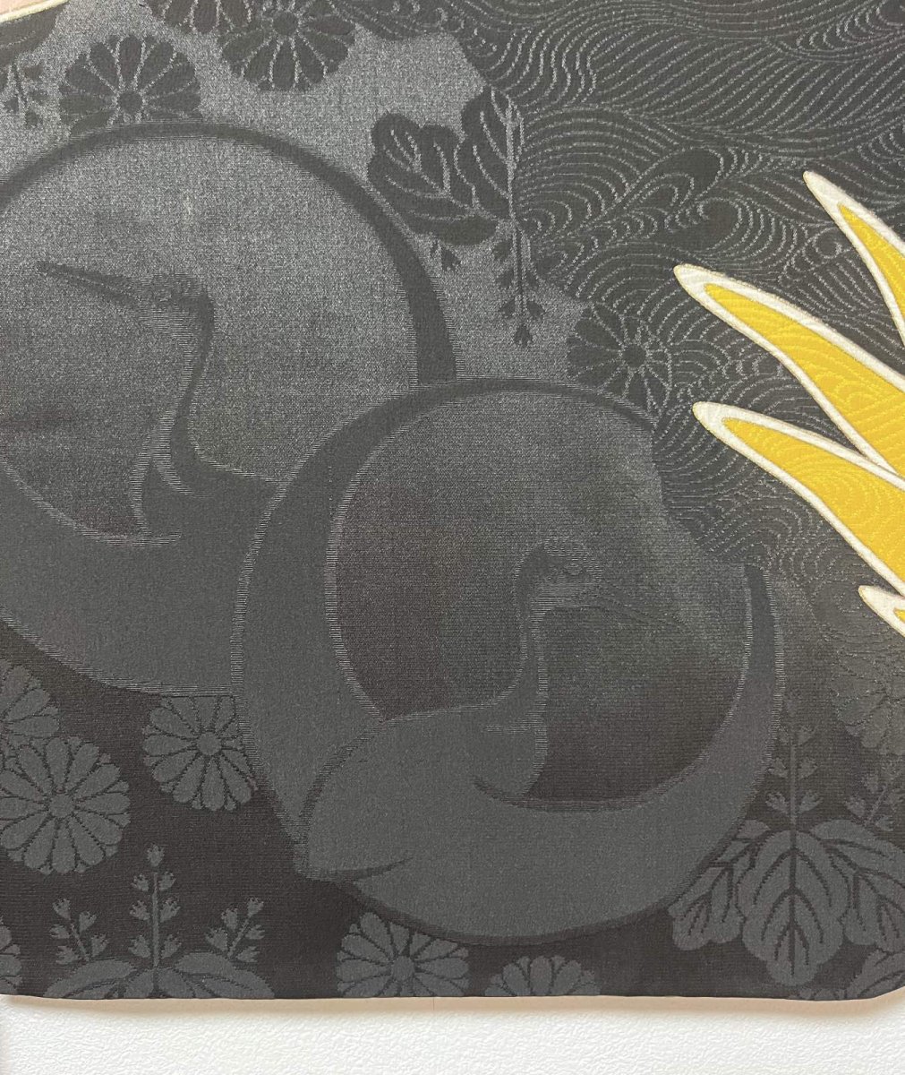 Photo10: JAPANESE KIMONO SILK ANTIQUE HAORI / FLYING CRANE / BLACK (10)