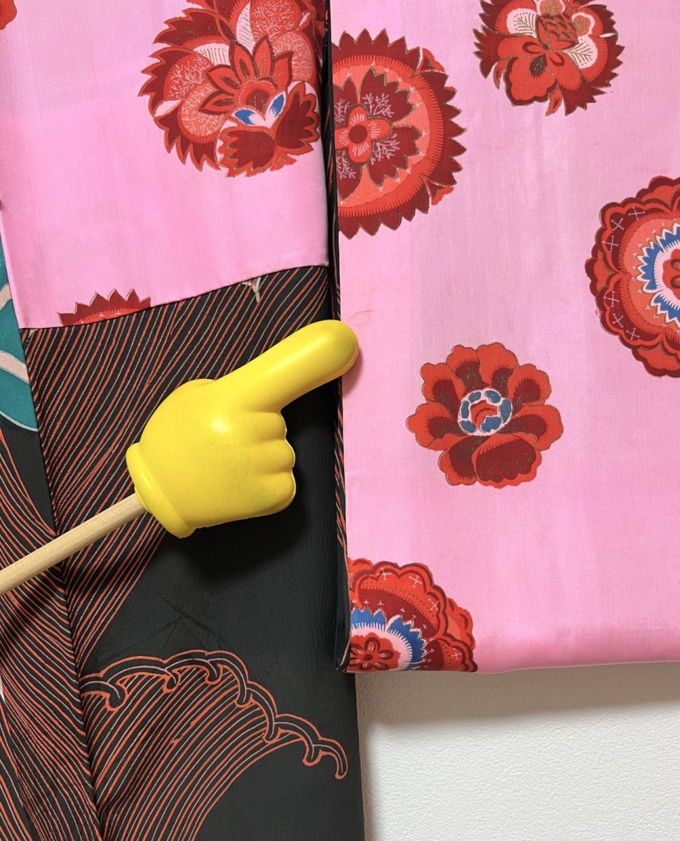 Photo13: JAPANESE KIMONO SILK ANTIQUE HAORI / MOMIJI & BIG WAVE / SAIL SHIP / BLACK (13)