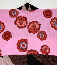 Photo11: JAPANESE KIMONO SILK ANTIQUE HAORI / MOMIJI & BIG WAVE / SAIL SHIP / BLACK (11)