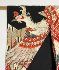 Photo5: JAPANESE KIMONO SILK ANTIQUE FURISODE / PHOENIX / CHRYSANTHEMUM / EMBROIDERY (5)