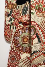 Photo9: JAPANESE KIMONO SILK ANTIQUE FURISODE / PHOENIX / CHRYSANTHEMUM / EMBROIDERY (9)