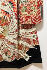 Photo8: JAPANESE KIMONO SILK ANTIQUE FURISODE / PHOENIX / CHRYSANTHEMUM / EMBROIDERY (8)