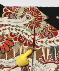 Photo14: JAPANESE KIMONO SILK ANTIQUE FURISODE / PHOENIX / CHRYSANTHEMUM / EMBROIDERY (14)