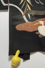 Photo12: JAPANESE KIMONO SILK ANTIQUE HAORI / BLACK / WHITE HERON / WILLOW / EMBROIDERY (12)