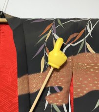 Photo14: JAPANESE KIMONO SILK ANTIQUE HAORI / BLACK / WHITE HERON / WILLOW / EMBROIDERY (14)