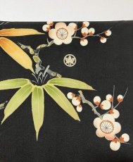 Photo5: JAPANESE KIMONO SILK ANTIQUE FURISODE / BLACK / SHO-CHIKU-BAI / GOSYOGURUMA  (5)