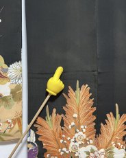 Photo13: JAPANESE KIMONO SILK ANTIQUE FURISODE / BLACK / SHO-CHIKU-BAI / GOSYOGURUMA  (13)