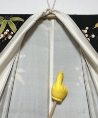 Photo16: JAPANESE KIMONO SILK ANTIQUE FURISODE / BLACK / SHO-CHIKU-BAI / GOSYOGURUMA  (16)