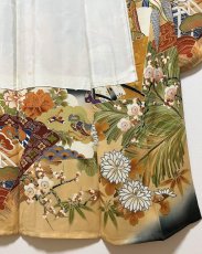 Photo12: JAPANESE KIMONO SILK ANTIQUE FURISODE / BLACK / SHO-CHIKU-BAI / GOSYOGURUMA  (12)