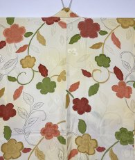 Photo3: JAPANESE KIMONO SILK HAORI / IVORY / JIMON-OKOSHI / FLOWER & LEAF (3)