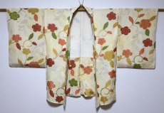 Photo2: JAPANESE KIMONO SILK HAORI / IVORY / JIMON-OKOSHI / FLOWER & LEAF (2)