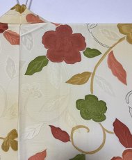 Photo4: JAPANESE KIMONO SILK HAORI / IVORY / JIMON-OKOSHI / FLOWER & LEAF (4)