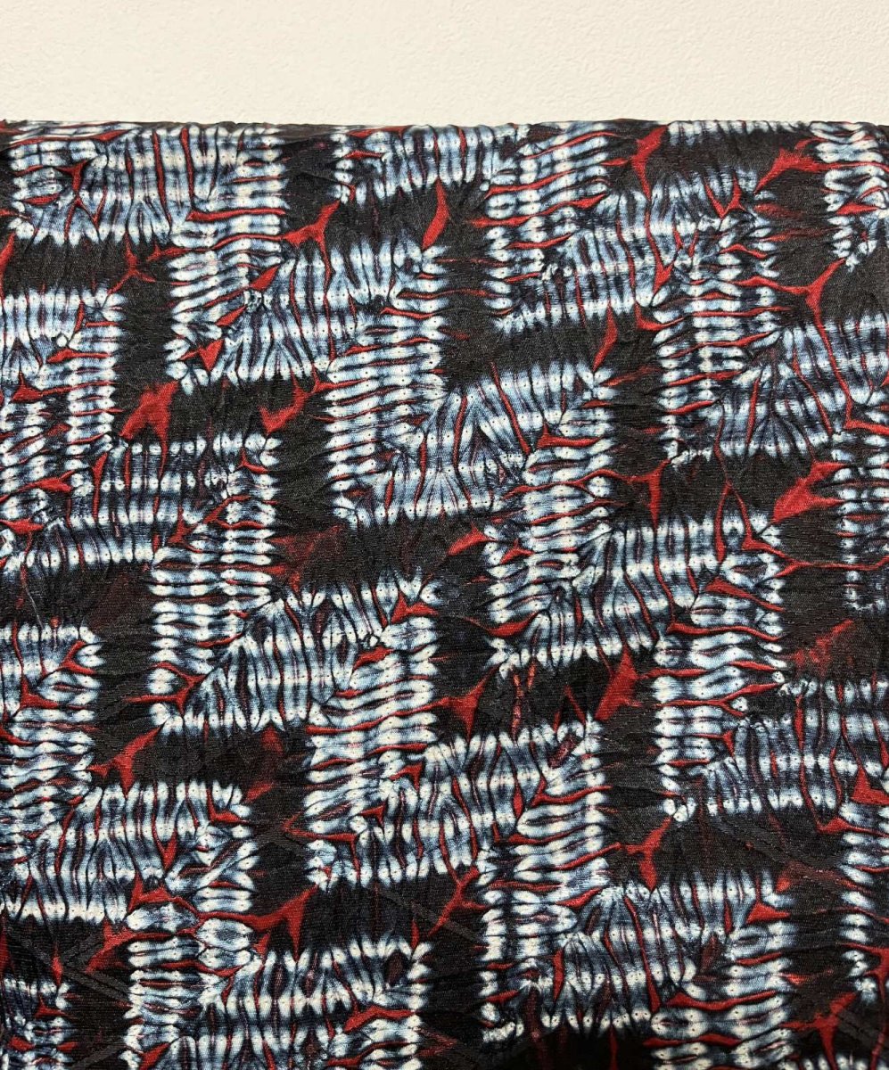 Photo9: JAPANESE KIMONO SILK SHIBORI HAORI / STAIR-MOKUME SHIBORI DYED / DARK INDIGO BLUE x RED / UNUSED (9)