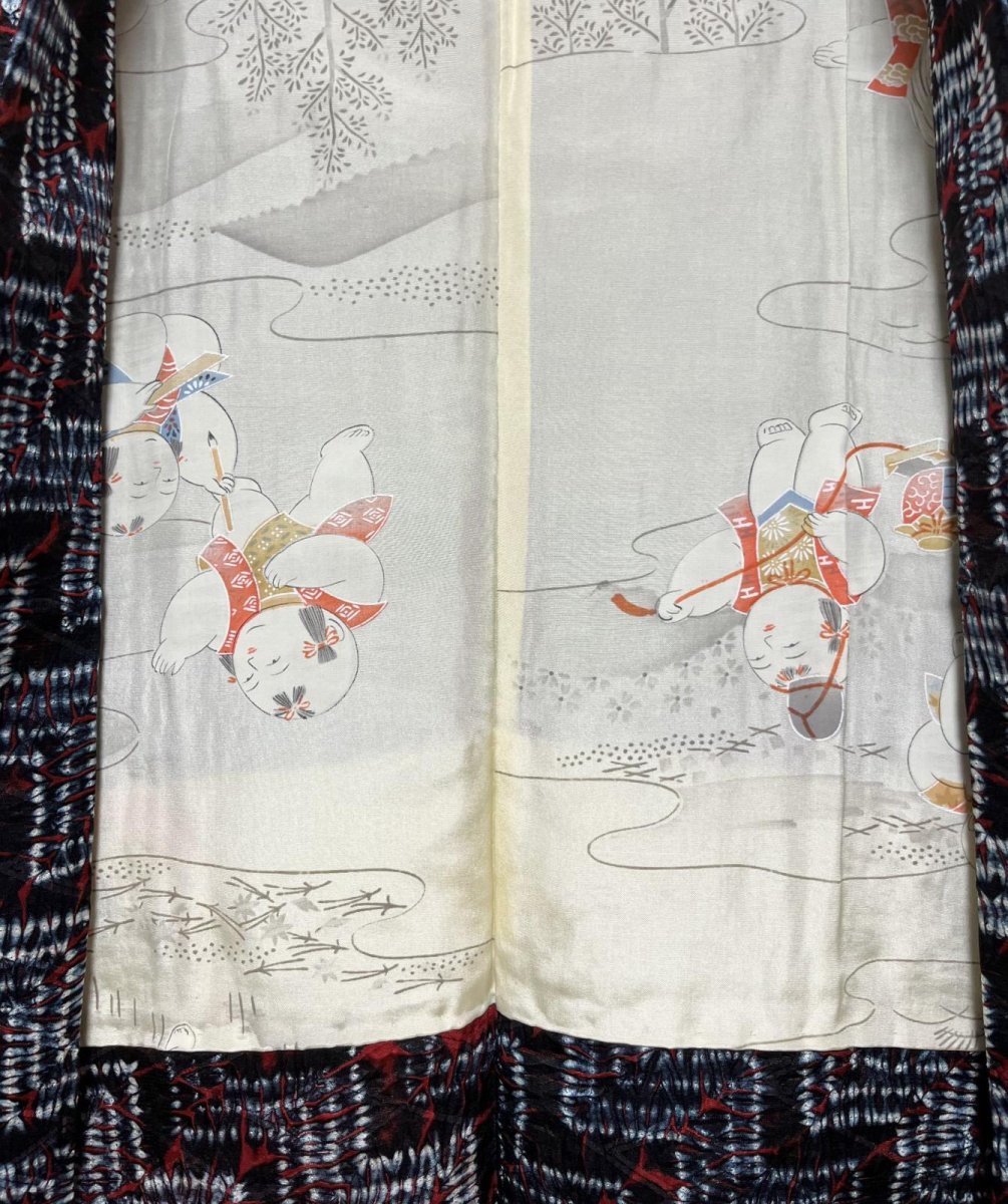 Photo10: JAPANESE KIMONO SILK SHIBORI HAORI / STAIR-MOKUME SHIBORI DYED / DARK INDIGO BLUE x RED / UNUSED (10)