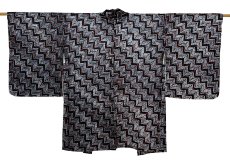 Photo1: JAPANESE KIMONO SILK SHIBORI HAORI / STAIR-MOKUME SHIBORI DYED / DARK INDIGO BLUE x RED / UNUSED (1)