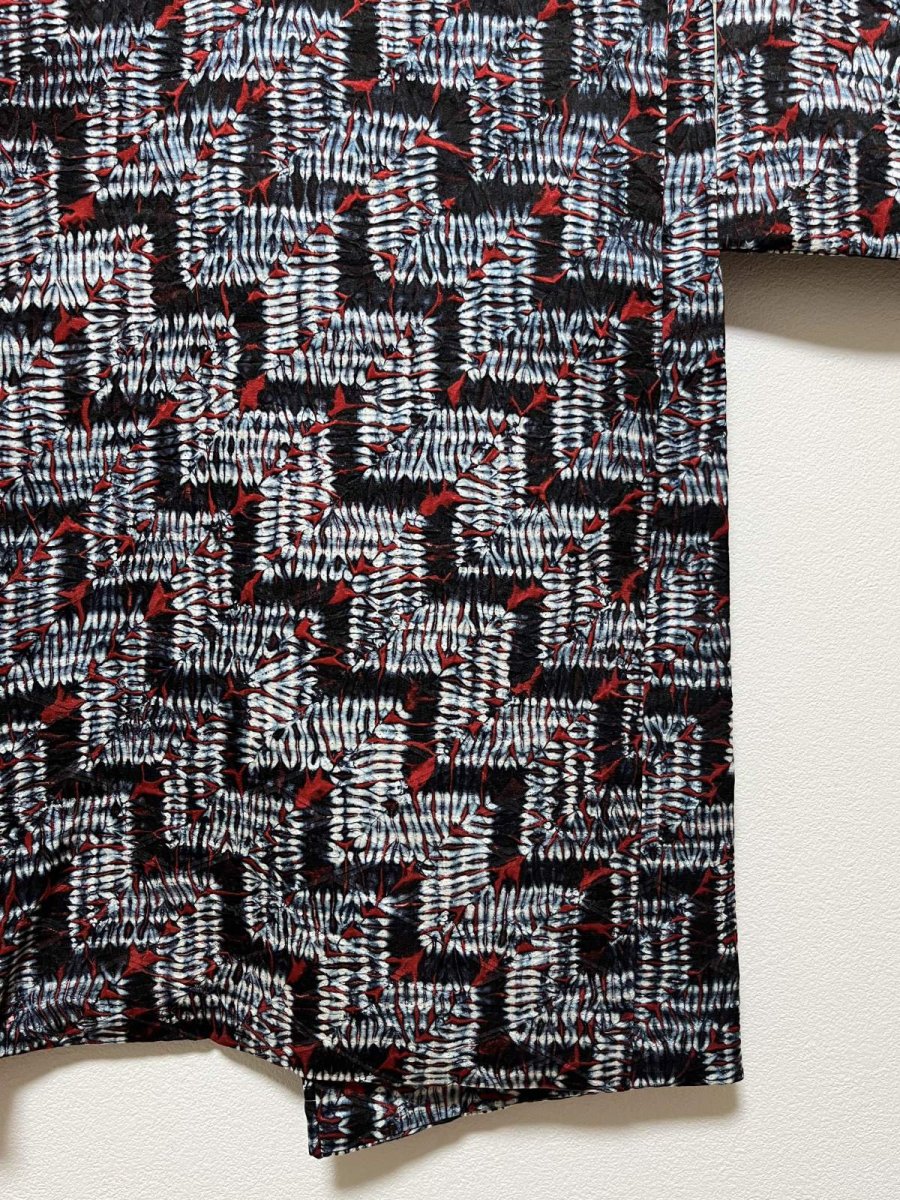 Photo6: JAPANESE KIMONO SILK SHIBORI HAORI / STAIR-MOKUME SHIBORI DYED / DARK INDIGO BLUE x RED / UNUSED (6)