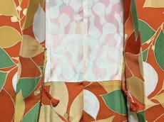 Photo7: JAPANESE KIMONO SILK HAORI / ORANGE / LEAF  (7)