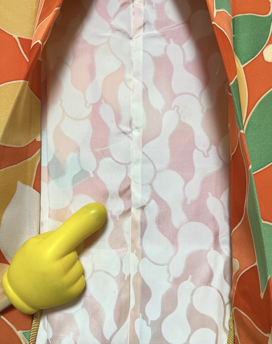 Photo8: JAPANESE KIMONO SILK HAORI / ORANGE / LEAF  (8)