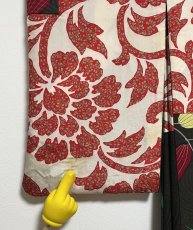 Photo14: JAPANESE KIMONO SILK ANTIQUE HAORI / LEAF / UZUMAKI / BLACK (14)