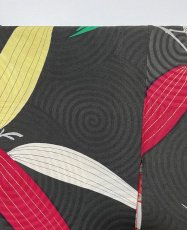 Photo7: JAPANESE KIMONO SILK ANTIQUE HAORI / LEAF / UZUMAKI / BLACK (7)