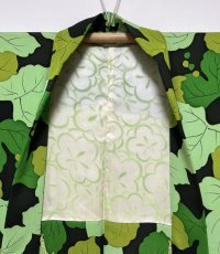Photo6: JAPANESE KIMONO SILK HAORI / LEAF / UNUSED / BLACK (6)