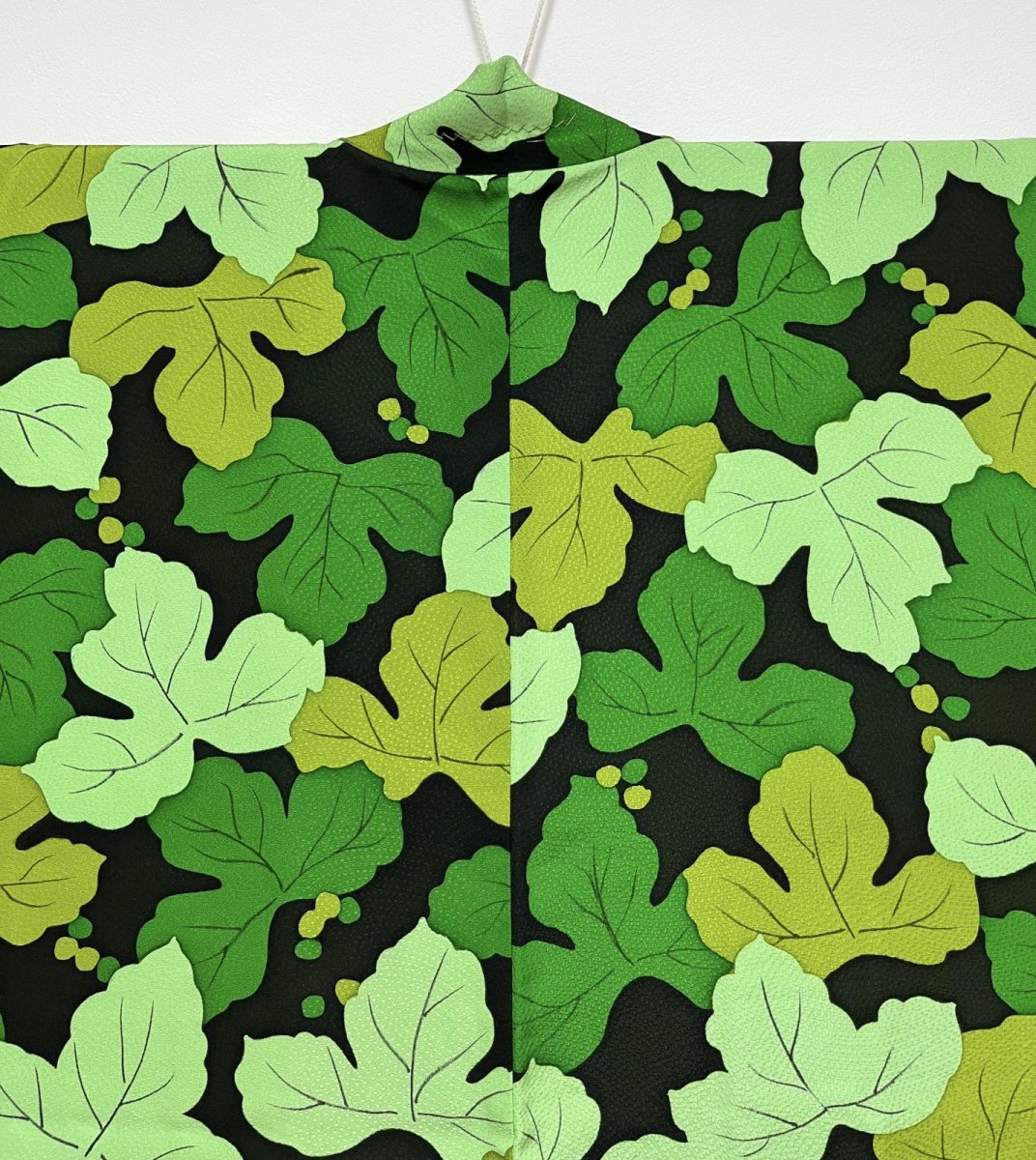 Photo3: JAPANESE KIMONO SILK HAORI / LEAF / UNUSED / BLACK (3)