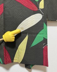 Photo10: JAPANESE KIMONO SILK ANTIQUE HAORI / LEAF / UZUMAKI / BLACK (10)