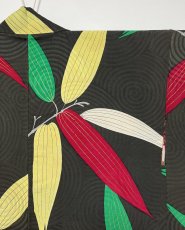 Photo6: JAPANESE KIMONO SILK ANTIQUE HAORI / LEAF / UZUMAKI / BLACK (6)