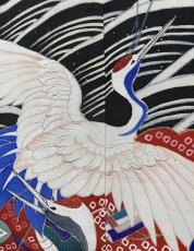 Photo11: JAPANESE KIMONO SILK ANTIQUE FURISODE / FLYING CRANE / WAVE / TAKARAZUKUSHI (11)