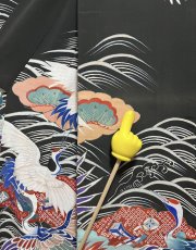 Photo13: JAPANESE KIMONO SILK ANTIQUE FURISODE / FLYING CRANE / WAVE / TAKARAZUKUSHI (13)