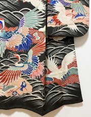 Photo7: JAPANESE KIMONO SILK ANTIQUE FURISODE / FLYING CRANE / WAVE / TAKARAZUKUSHI (7)