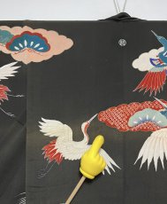 Photo12: JAPANESE KIMONO SILK ANTIQUE FURISODE / FLYING CRANE / WAVE / TAKARAZUKUSHI (12)