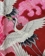 Photo10: JAPANESE KIMONO SILK ANTIQUE JUBAN / FLYING CRANE / WAVE / PINE LEAF / RED (10)