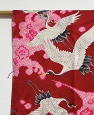 Photo9: JAPANESE KIMONO SILK ANTIQUE JUBAN / FLYING CRANE / WAVE / PINE LEAF / RED (9)