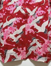 Photo8: JAPANESE KIMONO SILK ANTIQUE JUBAN / FLYING CRANE / WAVE / PINE LEAF / RED (8)