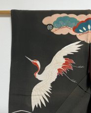 Photo5: JAPANESE KIMONO SILK ANTIQUE FURISODE / FLYING CRANE / WAVE / TAKARAZUKUSHI (5)