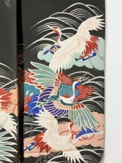 Photo6: JAPANESE KIMONO SILK ANTIQUE FURISODE / FLYING CRANE / WAVE / TAKARAZUKUSHI (6)