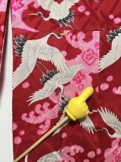 Photo11: JAPANESE KIMONO SILK ANTIQUE JUBAN / FLYING CRANE / WAVE / PINE LEAF / RED (11)