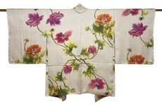 Photo1: JAPANESE KIMONO SILK HAORI / HAND PAINTED FLOWER / LIGHT CORAL / UNUSED (1)