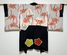 Photo3: JAPANESE KIMONO SILK ANTIQUE HAORI / SHIBORI UME FLOWER / ICHIMATSU / BLACK (3)