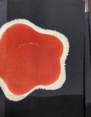 Photo7: JAPANESE KIMONO SILK ANTIQUE HAORI / SHIBORI UME FLOWER / ICHIMATSU / BLACK (7)